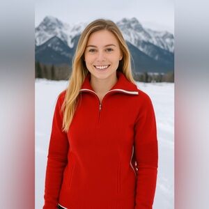 Athleta Merino Skiline‎ Sweater Ribbed. Red and White Racing Stripe. Women’s XL.